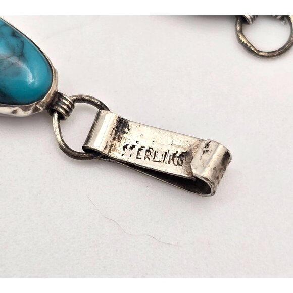 VTG Sterling Silver & Turquoise Link Tennis Bracelet 7" Southwestern - Picture 2 of 10